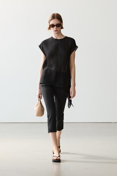 Zara Flowing asymmetric linen top - Black - Image 0