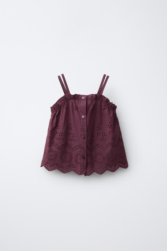 PRINTED SCHIFFLI EMBROIDERY TOP - Purple by Zara - Image 0