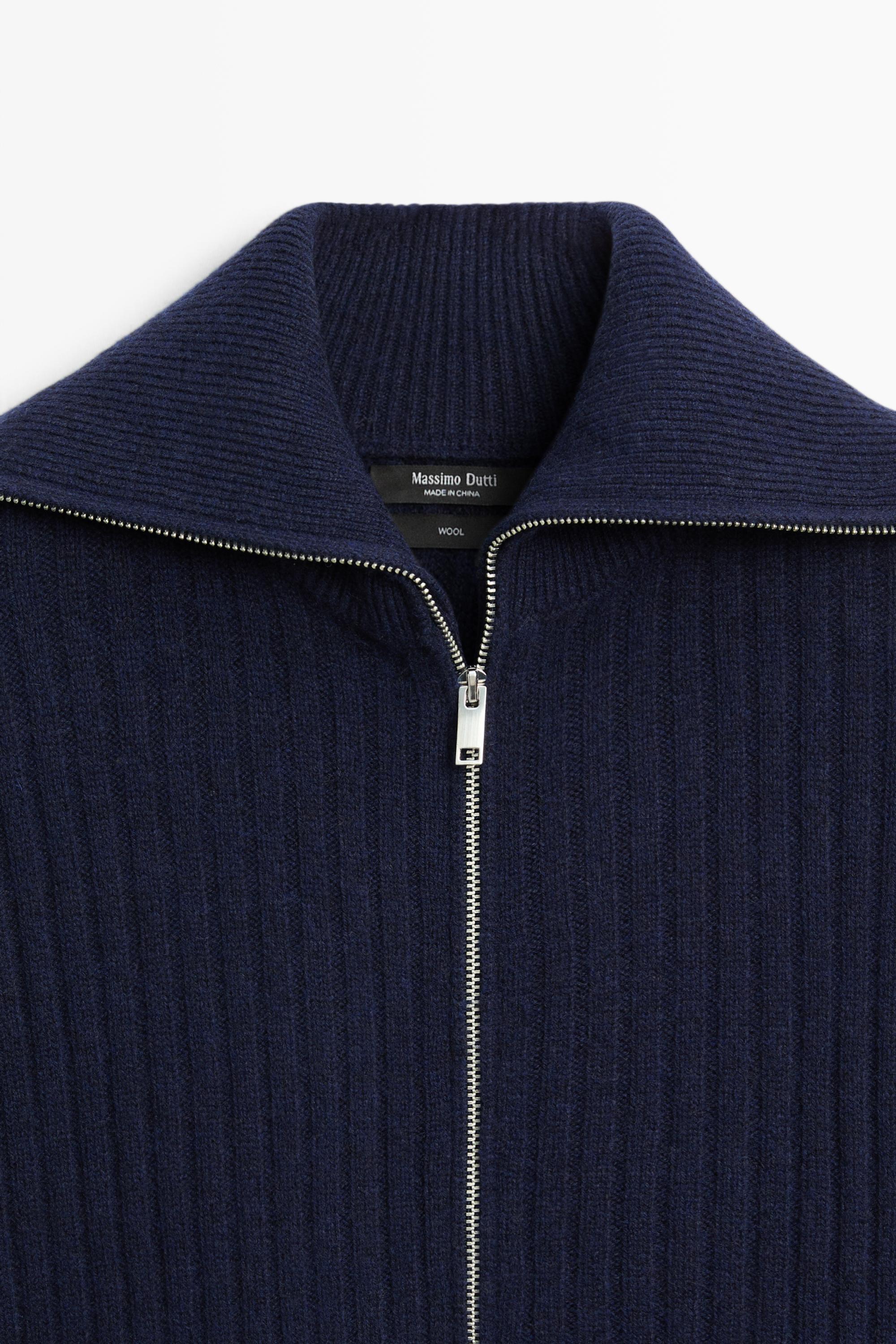 100% wool knit zip-up cardigan