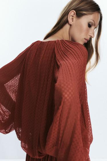 BLOUSE PLISSÉE À POMPONS - Tuile de Zara - Image 6