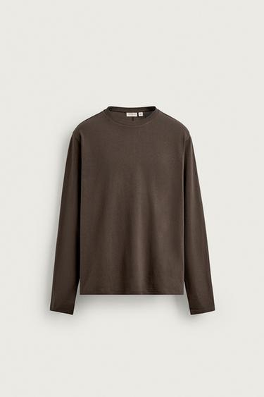 MEDIUM WEIGHT ORIGINS LONG SLEEVE T-SHIRT - Brown by Zara