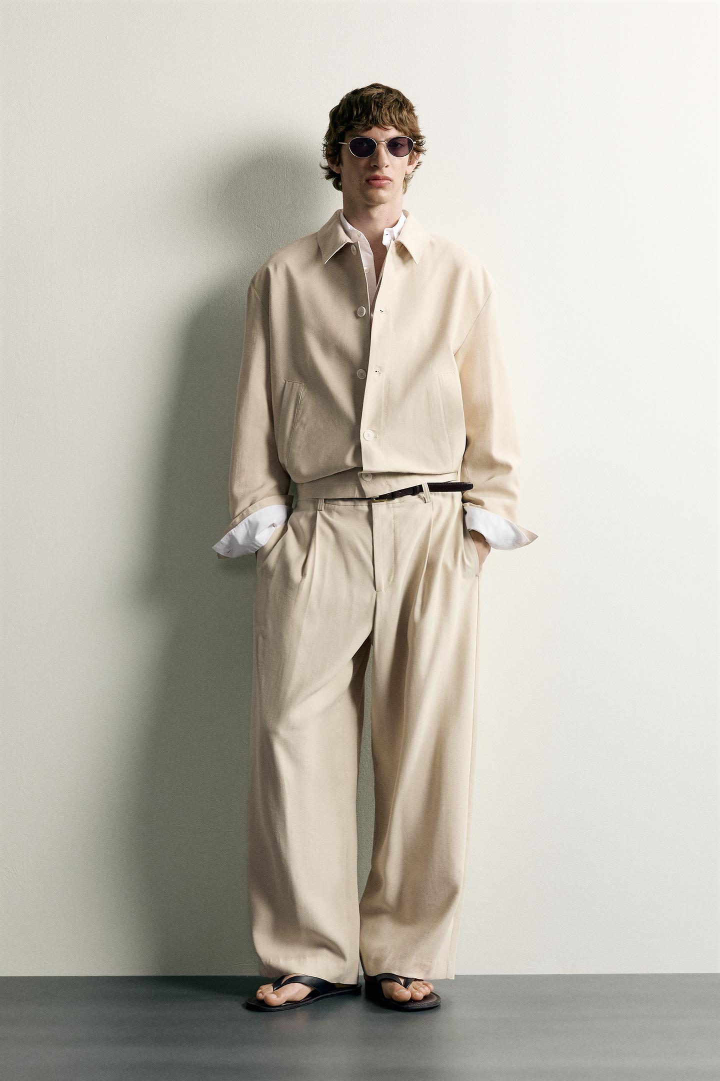 Мужские брюки Zara Pleated Relaxed-Fit, цвет: Бежевый