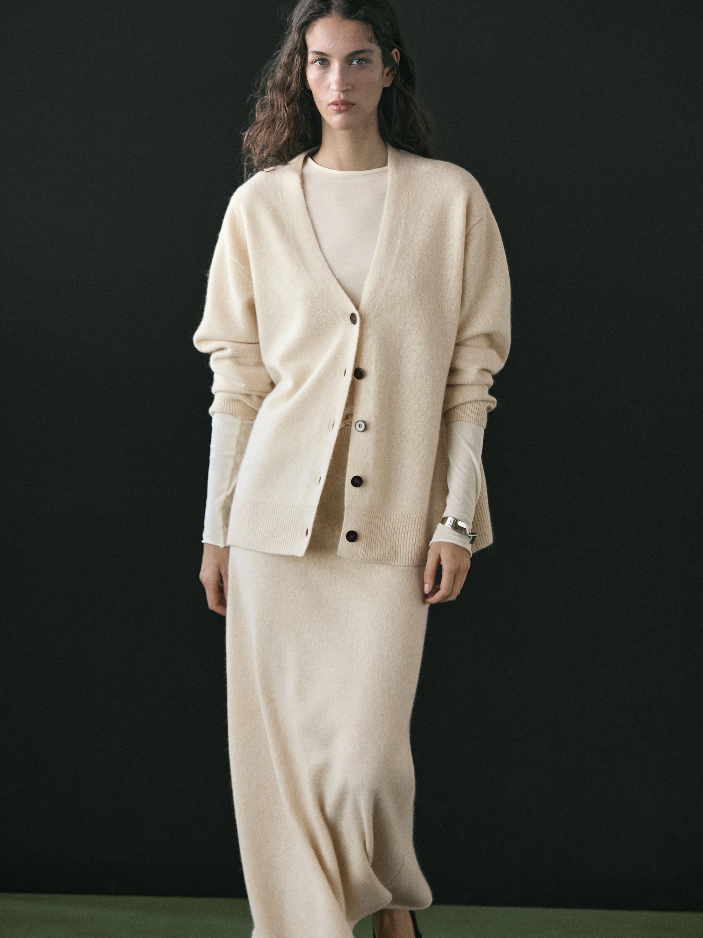 Cardigan col V en laine et alpaga