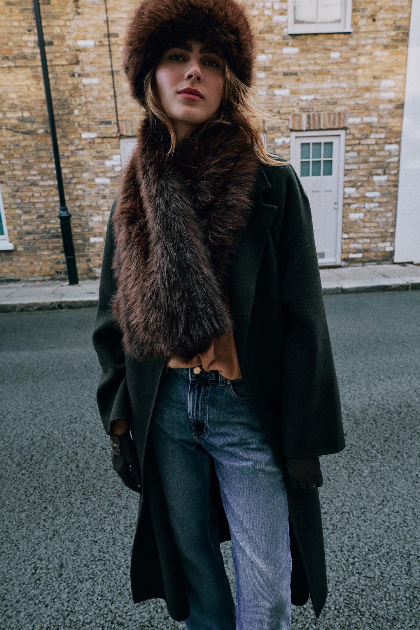 Женский шарф Zara Reversible Faux Leather and Faux Fur, цвет: Коричневый — фото 2