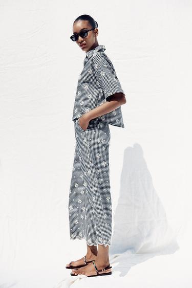 GINGHAM SHIRT WITH EMBROIDERY - Ecru / Blue by Zara - Image 4
