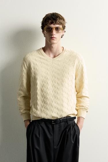 SUÉTER DE TRICÔ REGULAR FIT ESTRUTURADO - Bege da Zara
