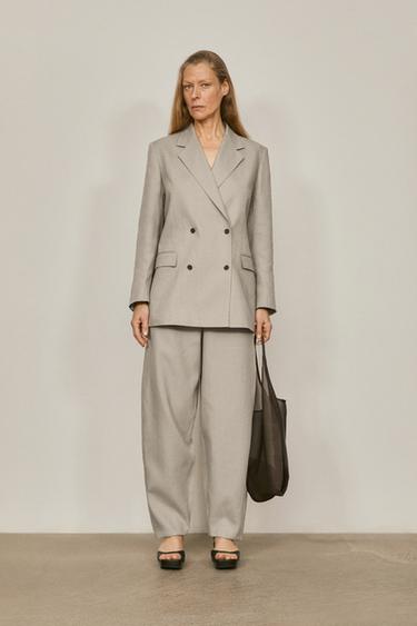 Zara 100% linen double-breasted suit blazer - LIMITED EDITION - Gray - Image 0