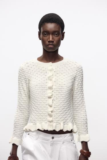 RUFFLED KNIT CARDIGAN - Ecru by Zara