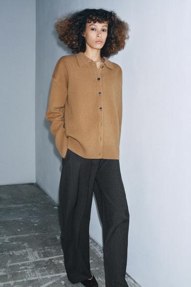 GILET 95% LAINE OVERSIZE - Marron clair de Zara - Image 3