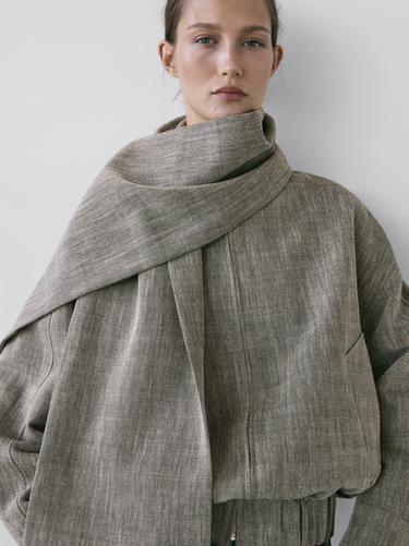 Zara Flecked bomber jacket with scarf - Gray