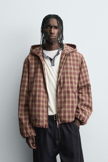 HOODIE CHECK JACKET - Reddish by Zara - Image 1