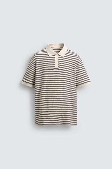 POLO REGULAR FIT JACQUARD A RIGHE - Ecrù / Marino di Zara