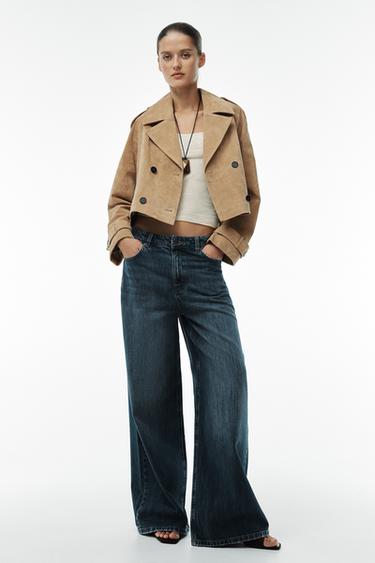 100% LEATHER SHORT TRENCH COAT - camel by Zara - Image 0