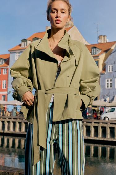 BLOUSON COL MONTANT AVEC CEINTURE - Kaki clair de Zara - Image 4