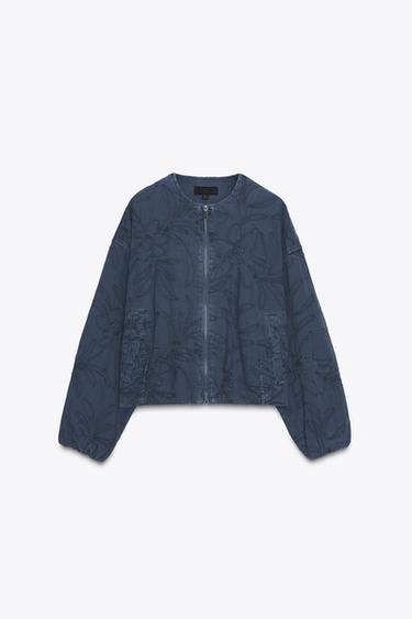 CHAQUETA BOMBER EFECTO ANTE BORDADOS - Marino de Zara