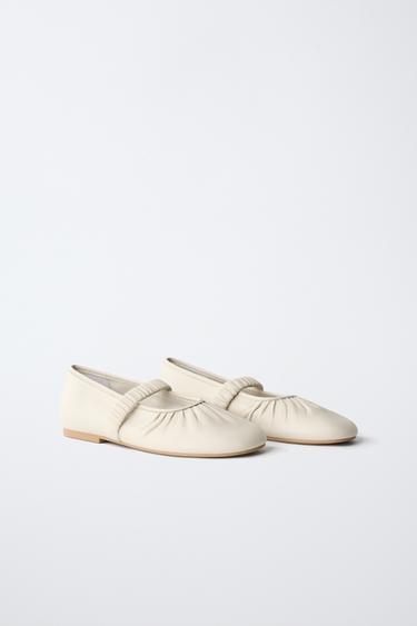 SHEEPSKIN LEATHER BALLET FLATS - White by Zara - Image 1