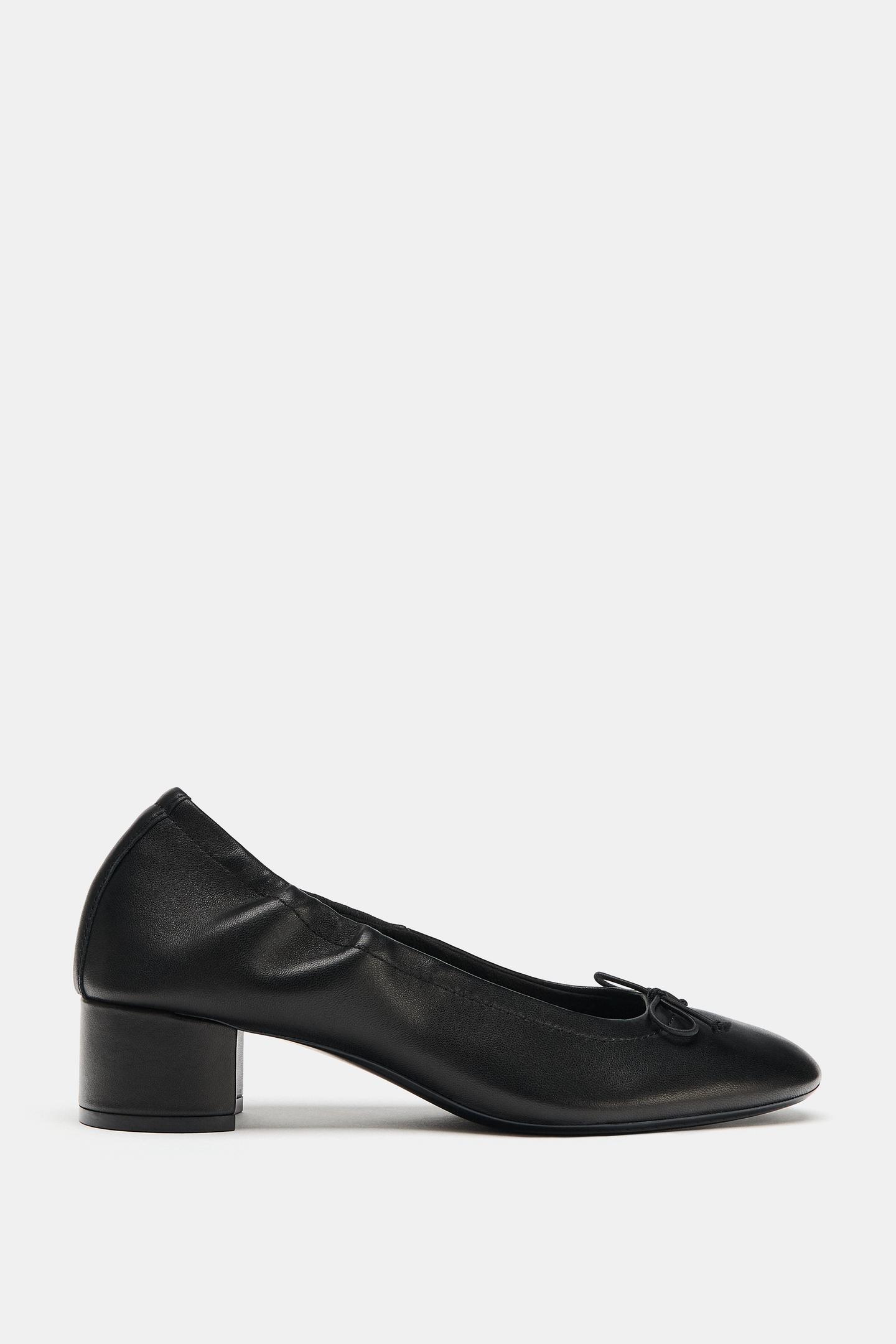 Женские балетки Zara Leather Heeled Ballet, цвет: Чёрный — фото 4