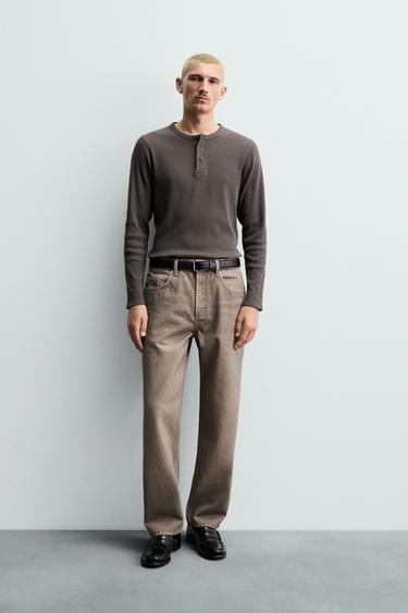 Zara PRINTED WASHED STRAIGHT FIT JEANS - Brown - Image 0