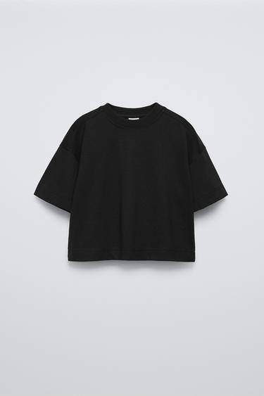 Zara BASIC INTERLOCK T-SHIRT - Black