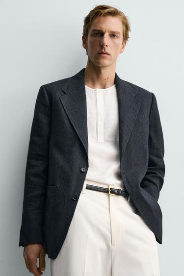 VESTE À RAYURES 100 % LIN - Indigo de Zara - Image 4