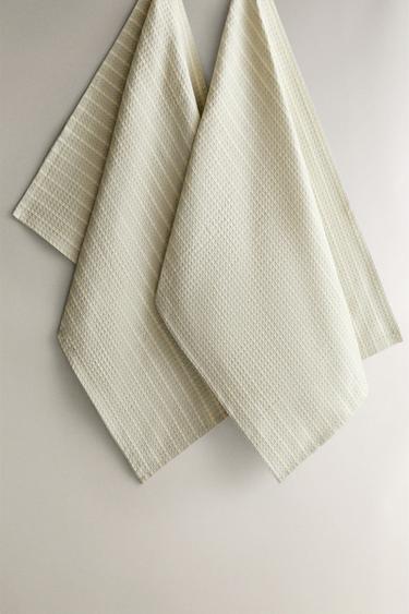 PACK OF WAFFLE-KNIT TEA TOWELS (PACK OF 2) - Green / Blue by Zara