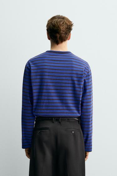 T-SHIRT JACQUARD RAYURES AARON LEVINE X ZARA - Marron-Bleu de Zara - Image 2