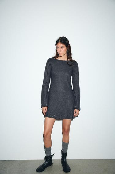SOFT SHORT STUDDED DRESS - Anthracite grey by Zara - Image 0