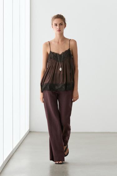 Pantalón tiro medio flare 100% lino - varios de Zara - Imagen 0