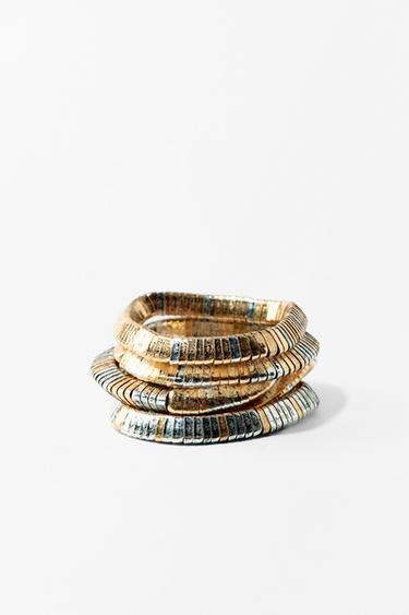PACK OF ELASTIC BRACELETS WITH METALLIC PIECES - Gold / Silver by Zara