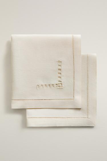 PACK OF HEMSTITCHED LINEN NAPKINS (PACK OF 2) - Ecru by Zara