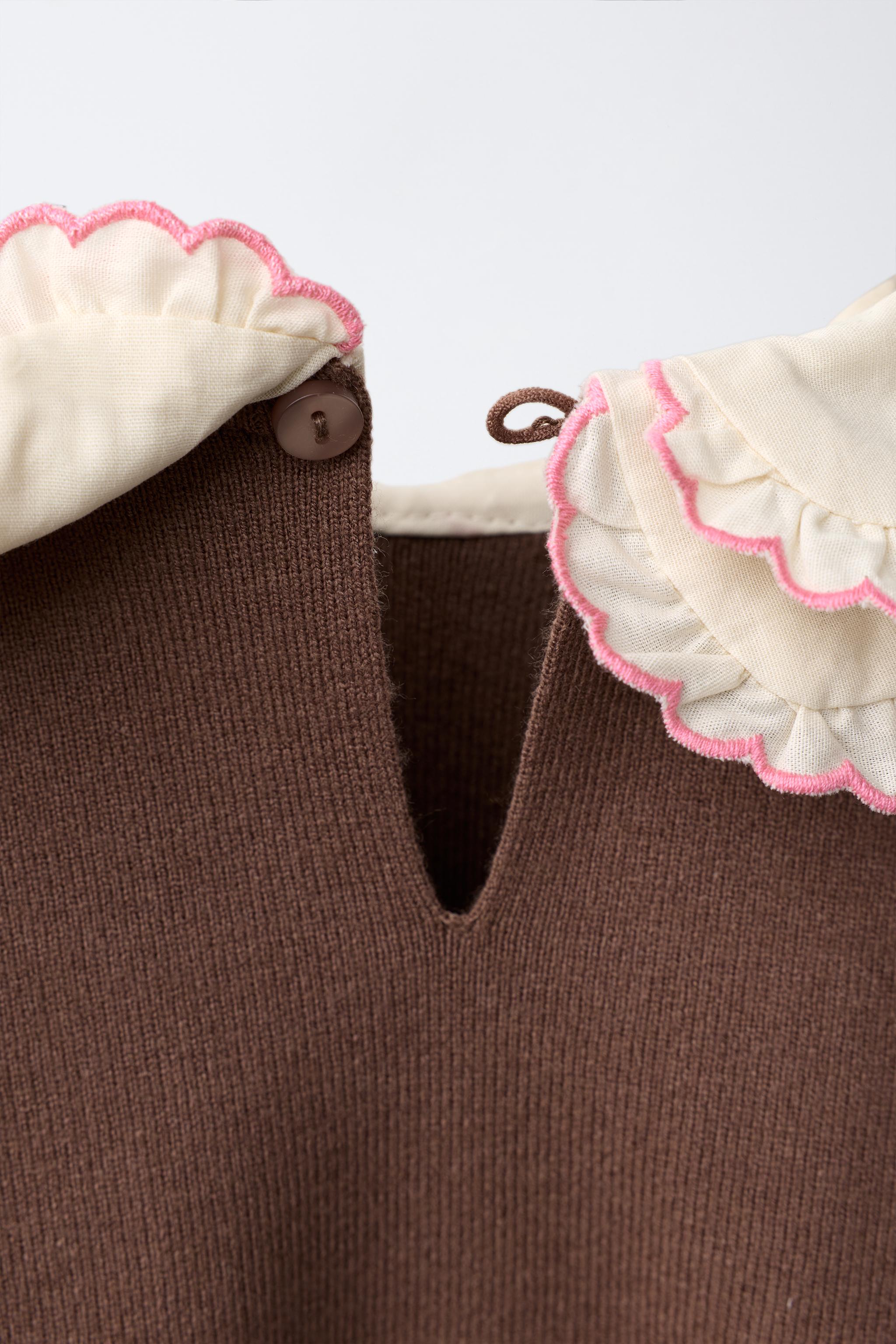 EMBROIDERED DOUBLE PETER PAN COLLAR KNIT JUMPER