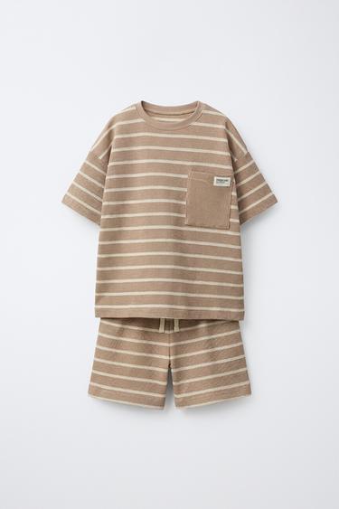 6-14 AÑOS/ PIJAMA WAFFLE RAYAS - Marrón de Zara