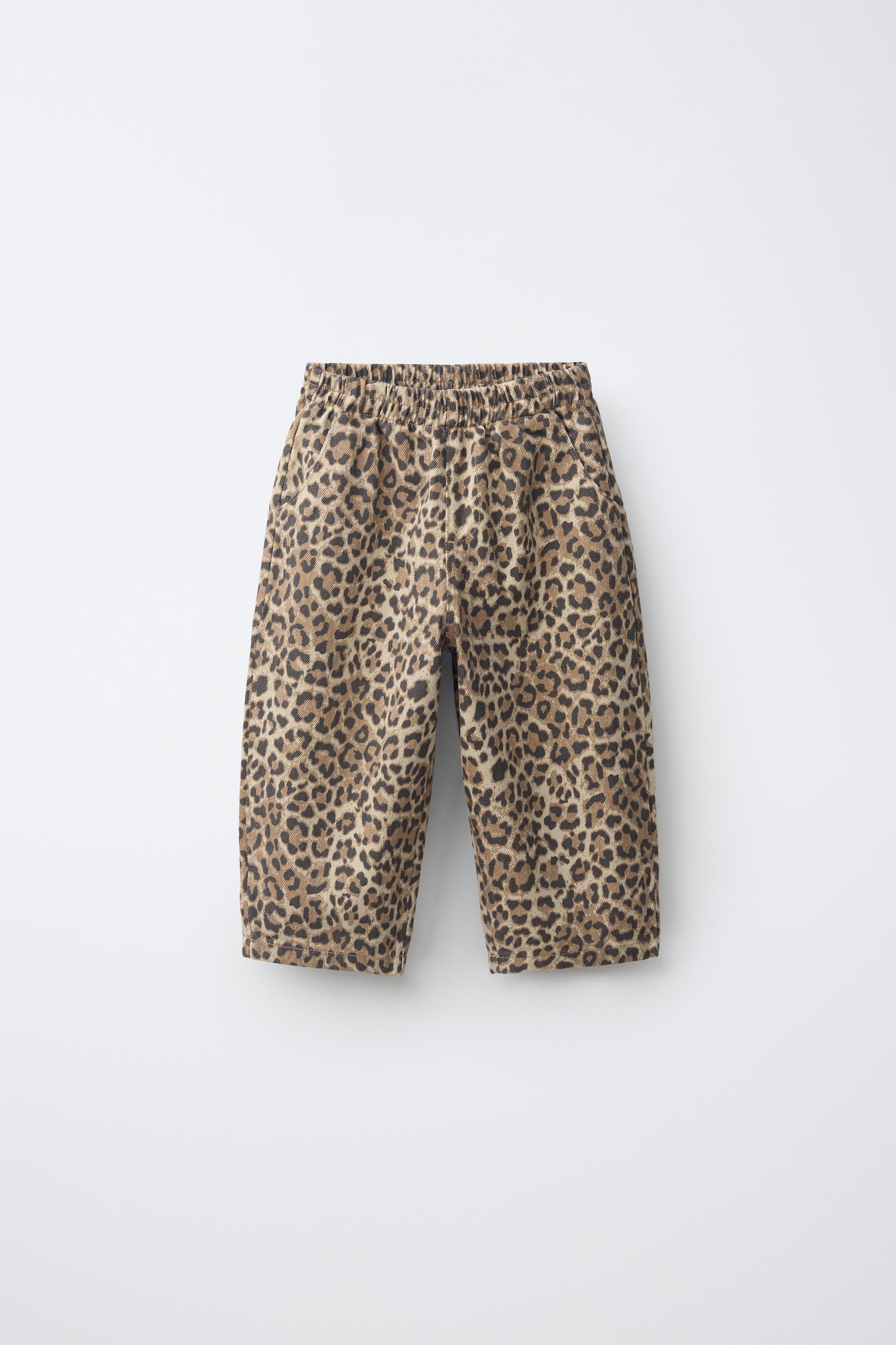 ANIMAL PRINT BALLOON TWILL TROUSERS — Light beige