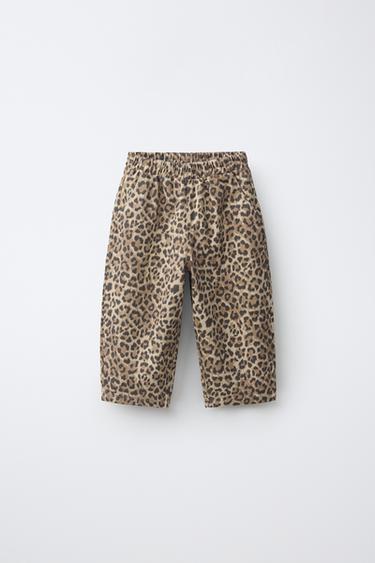 ANIMAL PRINT TWILL BALLOON TROUSERS - Light beige by Zara