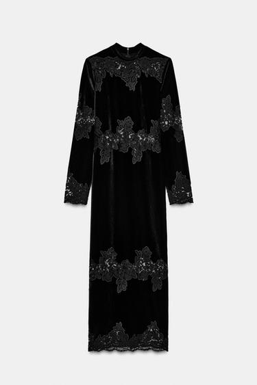 VELVET LACE DRESS - Black by Zara