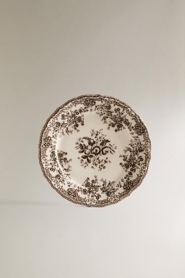 DESSERTTALLERKEN I LERTØJ MED BLOMSTER - Brun fra Zara