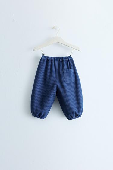 ZARA TIMELESS - STRIPED TWILL BALLOON TROUSERS — Blue 2