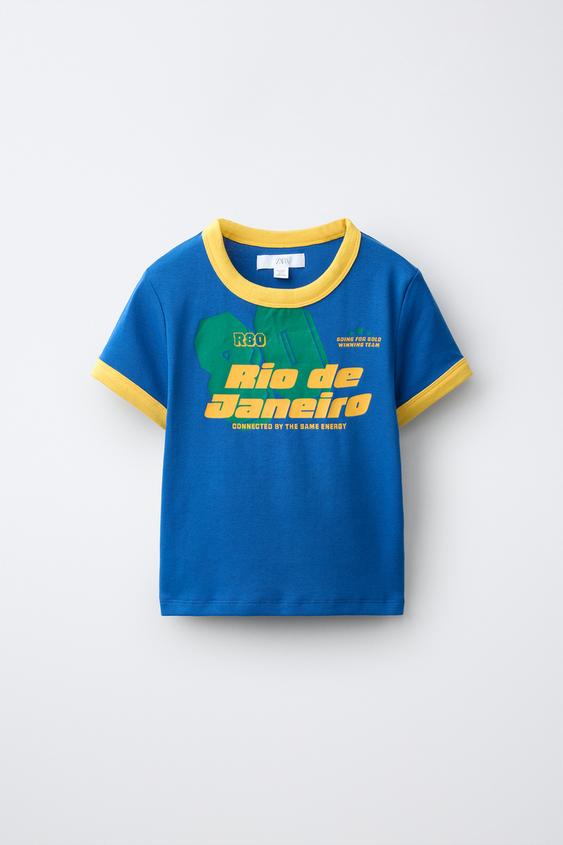 Zara SOCCER PRINT T-SHIRT - Blue - Image 0