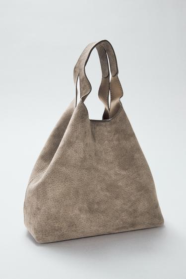 LEATHER MINI TOTE BAG - Grey by Zara