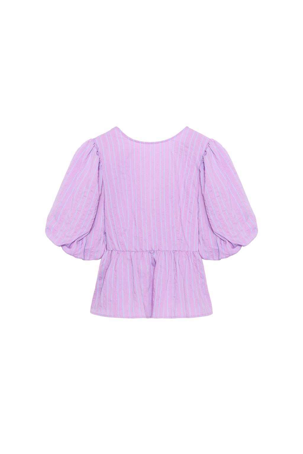 STRIPED PUFF SLEEVE TIE BLOUSE - image 3