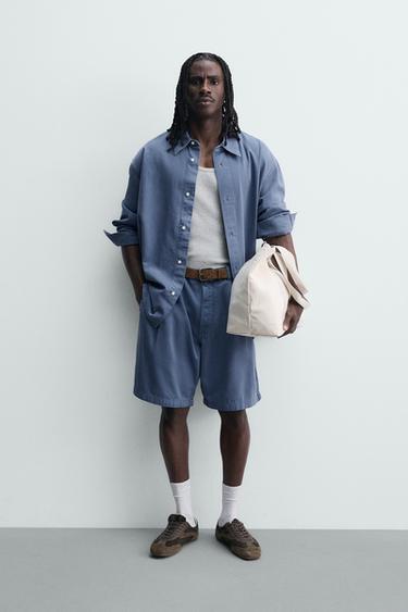 WASHED RELAXED FIT SHIRT - Blue marl by Zara