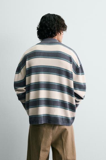 POLO EN MAILLE RAYÉ RELAXED FIT - Bleu marine de Zara - Image 2