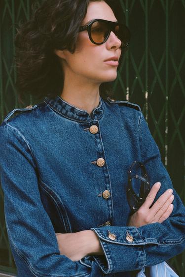 Z1975 DENIM JACKET WITH GOLD BUTTONS - Mid-blue by Zara - Image 3