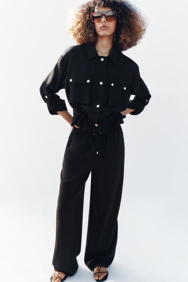Zara ROLLED-SLEEVE SAFARI JACKET - Black