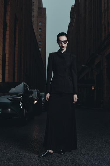 Zara 縮褶長裙 - 黑色