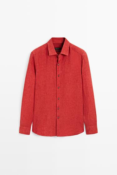 Zara Regular fit 100% linen faded shirt - Red