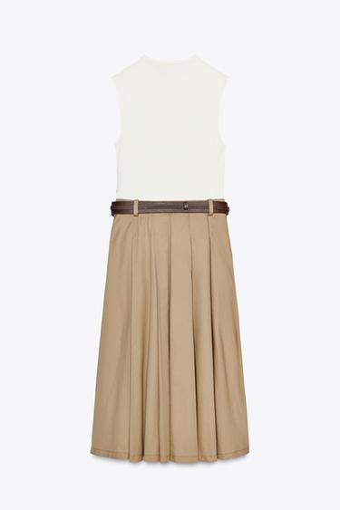 ROBE BIMATIÈRE CEINTURE - CAMEL/BLANC  de Zara - Image 5