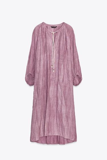 ZW COLLECTION LINEN TIE-DYE TUNIC DRESS - Mauve by Zara - Image 5
