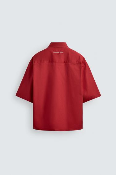 CHEMISE RELAXED FIT BRODERIES CONTRASTANTES - Rouge de Zara - Image 7