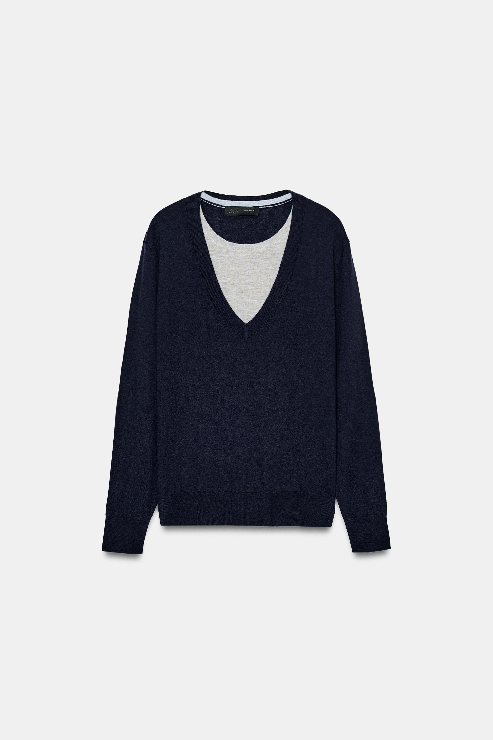 ウール混コントラストセーター - ネイビーブルー | ZARA Japan / 日本